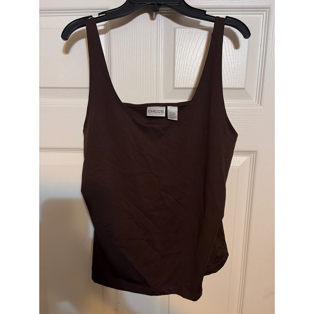 Chicos Brown Scoop Neck Tank Top Adjustable Straps Size 2 Large Nylon Spandex